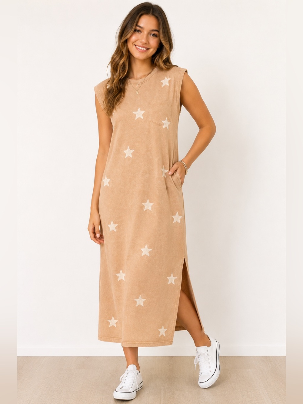 Blue B Star Patterned Cotton Maxi Dress